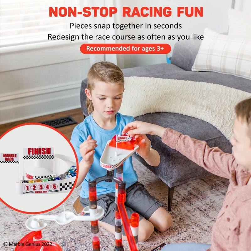 Marble Genius Marble Run Racing Set: 125-Piece Marble Run Racing Set Toys for Kids, Marbles Maze Tower Building Blocks, Marbles Race Track Rolling Game, Educational Learning STEM Toy Gift - Image 4